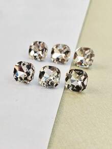 6入 1.2cm 直徑白色玻璃材質仿鑽切割銅柄裝飾手工縫製鈕扣，時尚百搭白色方形款仿鑽切割柄裝飾手工縫製鈕扣，適用於女款襯衫、開襟衫及其他服飾 - 白色 方形款式 - 查看 1