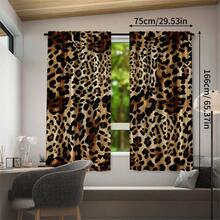2pcs Leopard Print Decorative Curtains, No-Drill Rod Pocket Design, Easy Installation And Removable, Polyester Material, Vintage Animal Fur Pattern Bedroom Living Room Curtains, Perfect For Living Room, Bedroom, Cafe, Kitchen, Home Decor - Multicolor - View 15