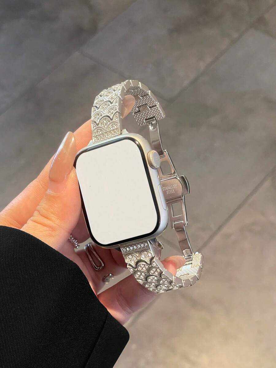Apple Smart Watch Band, Women's Luxury Rhinestone Fish Scale Pattern Metal Replacement Band, Gold/Silver/Starlight/Multi-Color Optional, Butterfly Clasp Quick Release Design, Compatible With Apple Series 11/10/9/8/7/6/5/4/3/2/1, SE, Ultra/Ultra 2, 38mm 40mm 41mm 42mm 44mm 45mm 49mm, Suitable For Commuting, Dating, Banquet