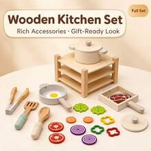 Children's Wooden Cooking Set, With Pots, Pans, Cooking Utensils, Vegetable And Food Cutting Accessories, Educational Kitchen Toy Gift For Toddlers - Multicolor - View 5