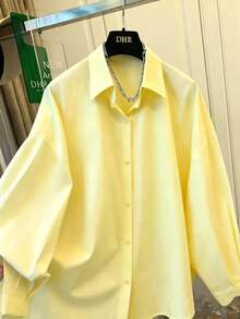 Women's Loose Fit Shirt With Back Tie, Suitable For Commuting, Casual Versatile; Beach Outings; Vacation Yellow - Yellow - View 2