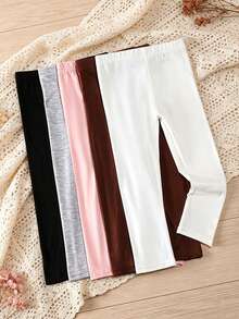 5pcs/Pack Girls Solid Color Tight Leggings, Thin Cropped Length Soft Skin-Friendly Versatile Leggings For Spring And Autumn, Suitable For Layering And Outerwear - Multicolor - View 11