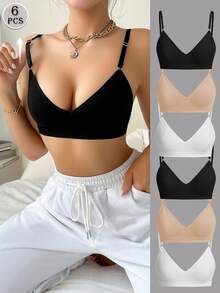 Conjunto de 6 piezas de sujetadores invisibles inalámbricos, ropa interior deportiva multicolor con cierre trasero, sujetadores sin costuras y cómodos para el ejercicio diario. - Albaricoque - Ver 3