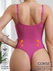 1pc Seamless Lace Deep V-Neck Shaping Bra, Effective Body Shaper Suitable For Weddings And Parties - Hot Pink - View 2