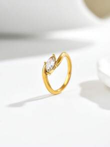 1pc Niche Premium Versatile Square Long Rhinestone Ring, Heart-Shaped Mother Of Pearl Ring, Marquise Zirconia Ring, Thin Pave Ring And More Styles Adjustable Index Finger Ring, Commute Date Elegant Layering Accessory, Exquisite Jewelry Gift For Best Friend And Girlfriend - Yellow Gold - View 23