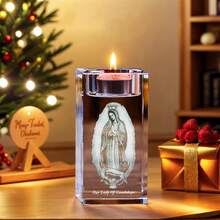 1pc 3D Laser Engraved Jesus Crystal Tealight Candle Holder, Sacred Heart Prayer Decor, Suitable For Christmas Easter Home Altar Prayer Room Ornament, Christian Religious Gift (Candle Not Included) - Multi-color - View 3