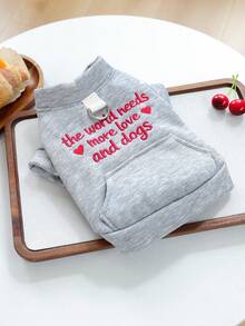 PETCIRCLE 1PC Pet Clothes Small Dog Puppy Cat Cute Pet Autumn Winter Simple Solid Color Versatile Windproof Warm Letter Embroidery Love & Dog Sweatshirt - Grey - Grey - View 4