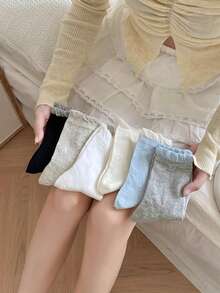 1/6 Pasang Kaos Kaki Krem Model Ruffle dengan Pita, Kaos Kaki Setengah Betis Gaya Jepang Manis untuk Anak Perempuan, Kaos Kaki Serbaguna untuk Sepatu Mary Jane Wanita - MultiWarna - View 4