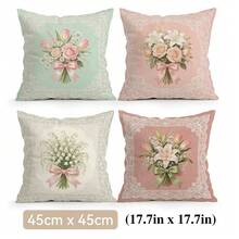 4pcs French Lace Border Floral Pattern Pillow Covers Without Inserts, Single-Sided Printed Pillow Covers, Suitable For Living Room Bedroom Home Decor, All Season Pillow Covers - Multicolor - View 11