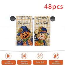 2/4/48pcs Halloween Series Scarecrow Pumpkin Pattern Printed Kitchen Towels - Ultra Soft, Highly Absorbent Polyester Tablecloths And Hand Towels, Perfect For Holiday Decor, Kitchen Decor, Party Decor. - Multicolor - View 15