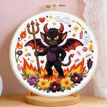 4 styles de kit de broderie 3D vintage fantastique pour Halloween, maison hantée, chat noir, démon, bouteille magique, ensemble de broderie fait main DIY avec cercle, décoration douce pour le salon et le bureau, décoration murale décorative faite maison pour débutants, cadeau créatif pour les fêtes - multicolore - Voir 6