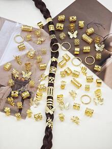 160件/組 金色編織髮夾，免穿耳耳夾，夏季多款式髒辮髮飾，女性金屬編織髮飾 - 金色 - 查看 6