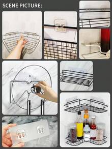 2/4pcs Shower Caddy Hooks Replacement Pack, Strong Adhesive Shower Hooks, Waterproof Wall Hooks, Suitable For Bathroom Shower Caddy, Storage Basket, Soap Dish, No Drilling Required, Back To School Essential - Transparent - View 3