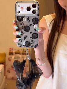 復古蕾絲玫瑰花手機殼，適用於 iPhone 17 Pro Max、Apple 16 Pro、15、14，全包防摔，女性適用 - 黑色 - 查看 4