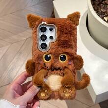 Brown Ugly Cute Monster Plush Phone Case Compatible With Apple 17 Pro Max/ 16 Pro Max/ 15 Pro Max/ 14/ 13 Pro/ 12/ 11, Girly Style, Autumn/Winter Plush Phone Cover, Note: Not Animal Fur, Not Animal Leather - Brown - View 4