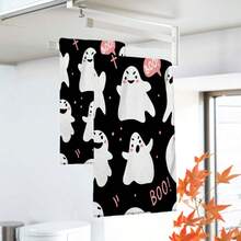 2/4/48pcs Halloween Series Black Background Pink Ghost Boo Pattern Printed Kitchen Towels - Super Soft, Highly Absorbent Polyester Tablecloths And Hand Towels, Perfect For Holiday Decor, Kitchen Decor, Party Decor. - Multicolor - View 5