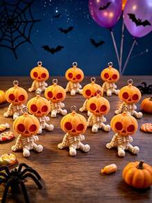 New Halloween Christmas 3D Pumpkin Skeleton Resin Pendant Small Ornament Mini Skeleton DIY Handmade Jewelry Accessory Keychain Pendant Bag Charm Accessory - A - View 2
