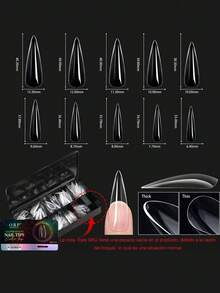 OBP C & G OBP Tips para Uñas Extra Largas 250 Piezas, 10 Tamaños, Uñas Postizas Transparentes Preformadas, Punta Stiletto, Coffin o Square, Extensión de Uñas para Gel UV, Acrílico, Polygel y Manicure Profesional - Stiletto Extra Largo (MOA-02) - Ver 2