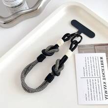 1PC Rhinestone Phone Lanyard Super Shiny Nylon Wrist Strap Anti-Lost Phone Charm Exquisite Fashionable Wristband For Women Bag Keychain Pendant High-End Full Rhinestone Chain With Spacer - Multicolor - View 12