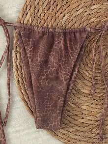 Conjunto de bikini de 3 piezas con estampado de leopardo y cuello halter, con cubierta de malla de pierna ancha, traje de baño sexy para vacaciones - Multicolor - Ver 5