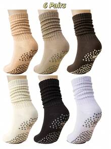 6 Pairs Women's Slip-Resistant Pilates Yoga Socks, Long Tight-Fitting Crew Athletic Socks - Multicolor - View 9