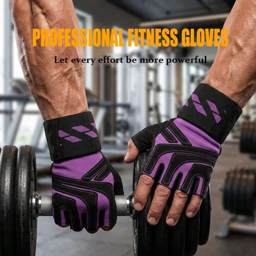1 Paar professionelle Fingerlose Sporthandschuhe für Herren/Damen, Outdoor Fitness Handschuhe mit Handgelenkband, atmungsaktive gepolsterte Handfläche, geeignet für Frühling/Herbst, Radfahren/Yoga/Hanteln/Bankdrücken - Verschiedenfarbig - Übersicht 1
