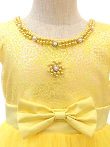 Girls Long Dress, Performance Dress, Flower Girl Wedding Dress, Sweet Princess Dress, Bow Tulle Dress For Wedding, Birthday, All Seasons - Yellow - View 6