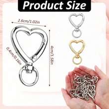 10/30/60/100pcs Heart-Shaped Keychain Swivel Hook, Cute Zinc Alloy Spring Clip Key Ring, Handbag Clip, Suitable For DIY Crafts - Color Mixing - View 3
