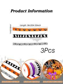 1/3/6 buah Pita Halloween, Pita Satin Hantu Panjang 9m Lebar 1cm Warna Hitam & Oranye, Motif Jaring Laba-laba Hantu Laba-laba, Pembungkus Kado, Perlengkapan Kerajinan Halloween, Dekorasi Pesta Hantu - Beraneka warna - View 13
