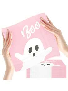 20pcs Pink Cute Ghost Disposable Napkins, 6.5x6.5 Inch Spooky Boo Printed Paper Napkins, Macaron Color Halloween Party Tableware, Suitable For Girls Birthday Party, Holiday Dinner Decoration, Trick Or Treat Table Setting - Multiple Styles - View 8