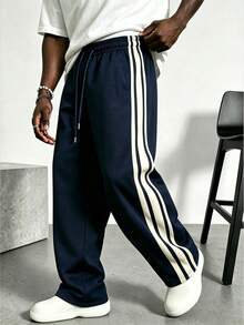 Men's High-Waist Wide-Leg Casual Sweatpants, American Street Style Casual Pants, Suitable For Daily Wear, Street Gatherings, Gifts, Spring/Autumn Campus Versatile Sports Long Pants - Navy Blue - View 3
