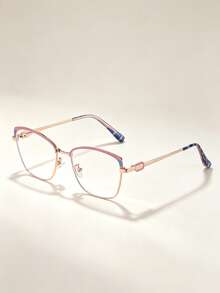 1 Pair Women's Cat Eye Metal Frame Charming Elegant Exquisite Plano Glasses, Suitable For Reading, Gaming, Watching TV, Computer And Phone, Unisex Eyewear Accessory - Clear - View 8