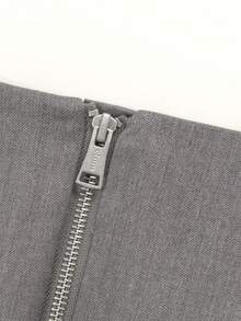 CHUU High Waist Button Pleated Skirt For Women, Autumn College Style Letter Embroidery A-Line Skirt - Grey - View 10