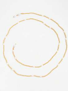 1pc Minimalist Versatile Niche Design Asymmetrical CCB Beaded Adjustable Water Drop Pendant Long Necklace, Fashionable Luxury Silver CCB Beaded Chain With Water Drop Tail Pendant, DIY Layering Long Necklace For Women's Daily And Exclusive Party Wear - Gold - View 4