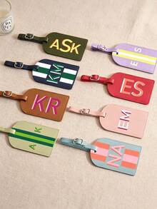 Personalized Engraved Luggage Tag, Customized Name & Address Luggage/Backpack Hanging Tag, Vegan Leather Travel Bag Charm Keychain - Multicolor - View 7