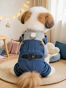 PETCIRCLE 1PC Pet Clothes For Small Dogs, Puppies, Cats, Cute Pets, Autumn/Winter Warm Soft Skin-Friendly Versatile Outfit For Outdoor Photo, Heart Pattern Belt Suspender Pants - Multicolor - View 1