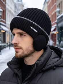 1pc Unisex Autumn/Winter Thermal Lined Earflap Knit Beanie, Warm Knitted Hat For Daily Outdoor, Travel And Cycling - Multicolor - View 2