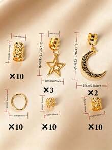 45pcs Gold Large Moon Hair Accessories, Bohemian Cute Hip Hop Hair Clips, Ramadan Festival Gift Party Hair Rings Braid Rings - Gold - View 4