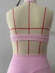 2pcs/Set Women's Sports Fitness Outfit Set, Halter Top And Sports Shorts, Suitable For Running And Training - Pink - View 9
