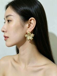 6-24pcs Gold Fashion Elegant Women's Earrings Set, Heart, Stripe, Flower, Flower, Hoop, Water Drop, Hollow Lace Design, Suitable For Summer Outings - Gold - View 8