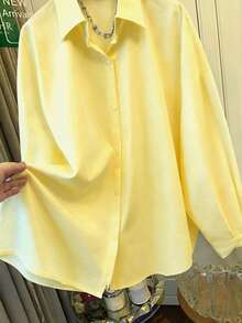 Women's Loose Fit Shirt With Back Tie, Suitable For Commuting, Casual Versatile; Beach Outings; Vacation Yellow - Yellow - View 5
