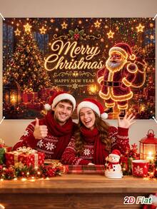 1件裝聖誕發光背景布，聖誕老人、雪人與聖誕樹禮物設計，聖誕快樂掛飾背景布，拍照亭背景布，節日派對背景橫幅，聖誕裝飾，聖誕裝飾，冬季家居裝飾 - 多色 - 查看 11