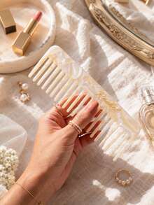 Personalized Custom Wide Tooth Initial Acetate Hair Comb,Personalized Elegant Ladies' Retro Acetate Comb With Faux Pearl Name Design-Hair Accessory,Detangling Marble Pattern Portable Hairbrush With Customized Name,Gift For Friends Family Bridesmaid - Multicolor - View 6