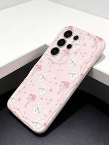 Creamy Dopamine Wave Ruffle Soft TPU Texture Creative Personalized Cute Rabbit & Flower Pattern Phone Case Compatible With Galaxy S21 S22 S23 S24 S25 S26/Honor/ And Other Models - White - View 5