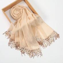 1pc Women's Sequin Tassel Chiffon Long Scarf Shawl For Party, Banquet, Outerwear - Multicolor - View 7