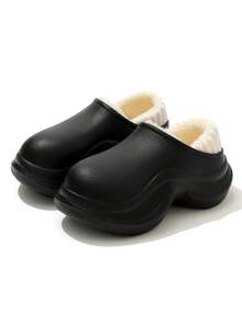 Women's Black Wedge Heel Thick Sole Slippers, Outdoor Indoor Winter Thermal Lined Warm Closed Toe Plush Slippers, Doctor, Nurse Multi-Function Casual Shoes - Black - View 7