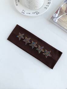 1pc Retro American Rhinestone Star Wide Elastic Headband, Fashionable Sports Headband For Women,Travel,Birthday - Multicolor - View 36