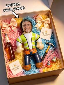 1pc Personalized Construction Worker Inflatable Blow Mold Prop - Custom Photo Bachelor Party Decor, Fun Architect Costume Party Accessory, Groom Celebration Prop, Bachelor Weekend, Wedding Celebration, Special Occasions And More - Multicolor - View 2