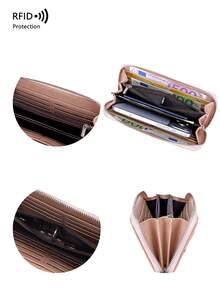 CHARM INFINITE Dompet Panjang Motif Leci Warna Pink Lembut untuk Wanita, Tas Clutch Minimalis dengan Resleting dan Motif Geometris, Dompet Kapasitas Besar dengan Banyak Slot Kartu - Berwarna merah muda - View 9