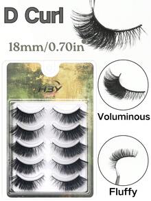 5 Pairs D Curl Cat Eye False Eyelashes, Lightweight Voluminous Thin Style, Reusable Soft Makeup Lashes, Suitable For All Eye Shapes, Daily And Cosplay Use - Black - View 3